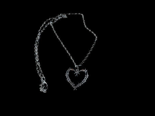 Lace + Meadow - Silver Barbed Wire Heart Necklace