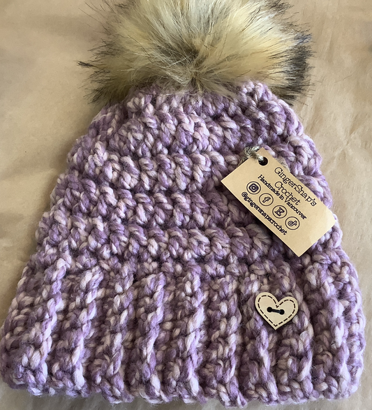 Gingersnaps Crochet - Pink & Purple Pom Toque