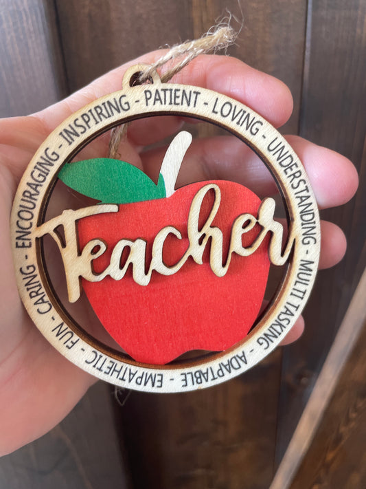 Town & Country Christmas 2024- Wooden Teacher with Apple Ornament