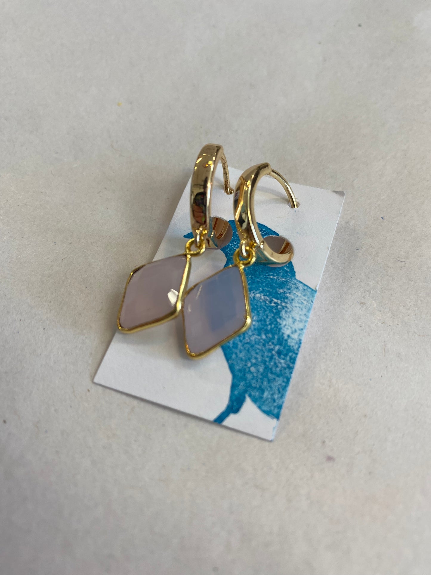Dirty Bird Jewelry - Gold Plated Pink Chalcedony Triangles Earrings
