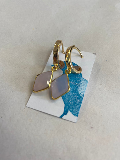 Dirty Bird Jewelry - Gold Plated Pink Chalcedony Triangles Earrings