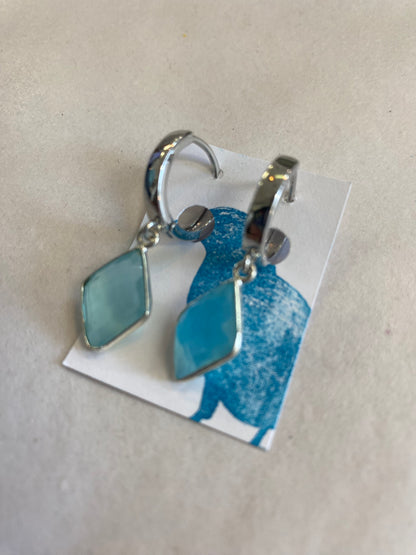 Dirty Bird Jewelry - Silver Plated Light Blue Chalcedony Triangle Earrings