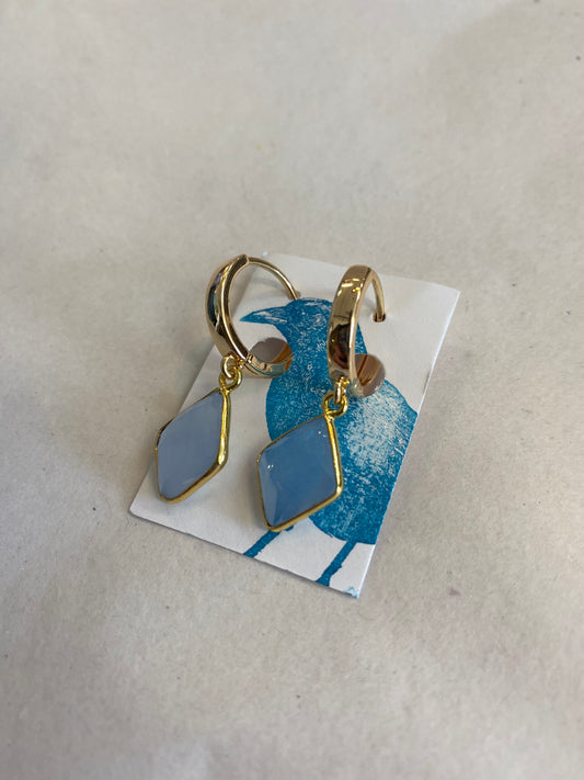 Dirty Bird Jewelry - Gold Plated Blue Chalcedony Triangles Earrings