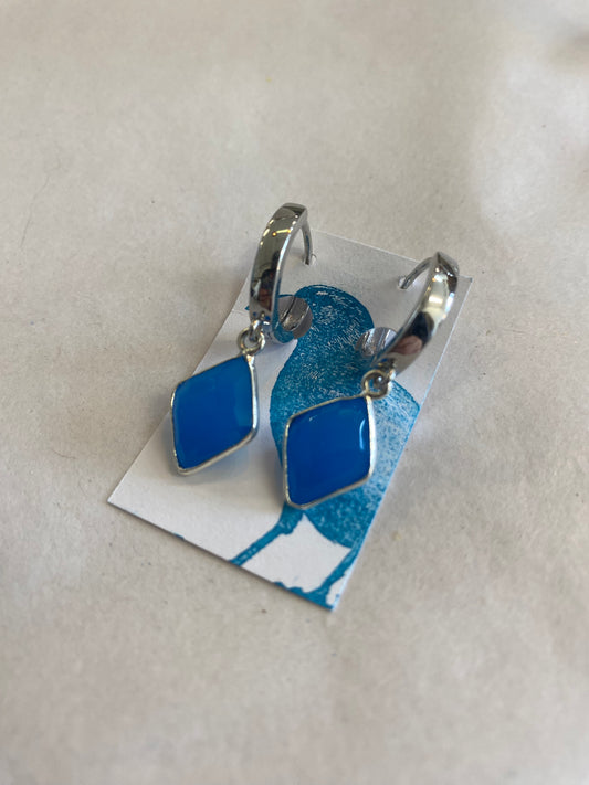 Dirty Bird Jewelry - Silver Plated Dark Blue Chalcedony Triangle Earrings