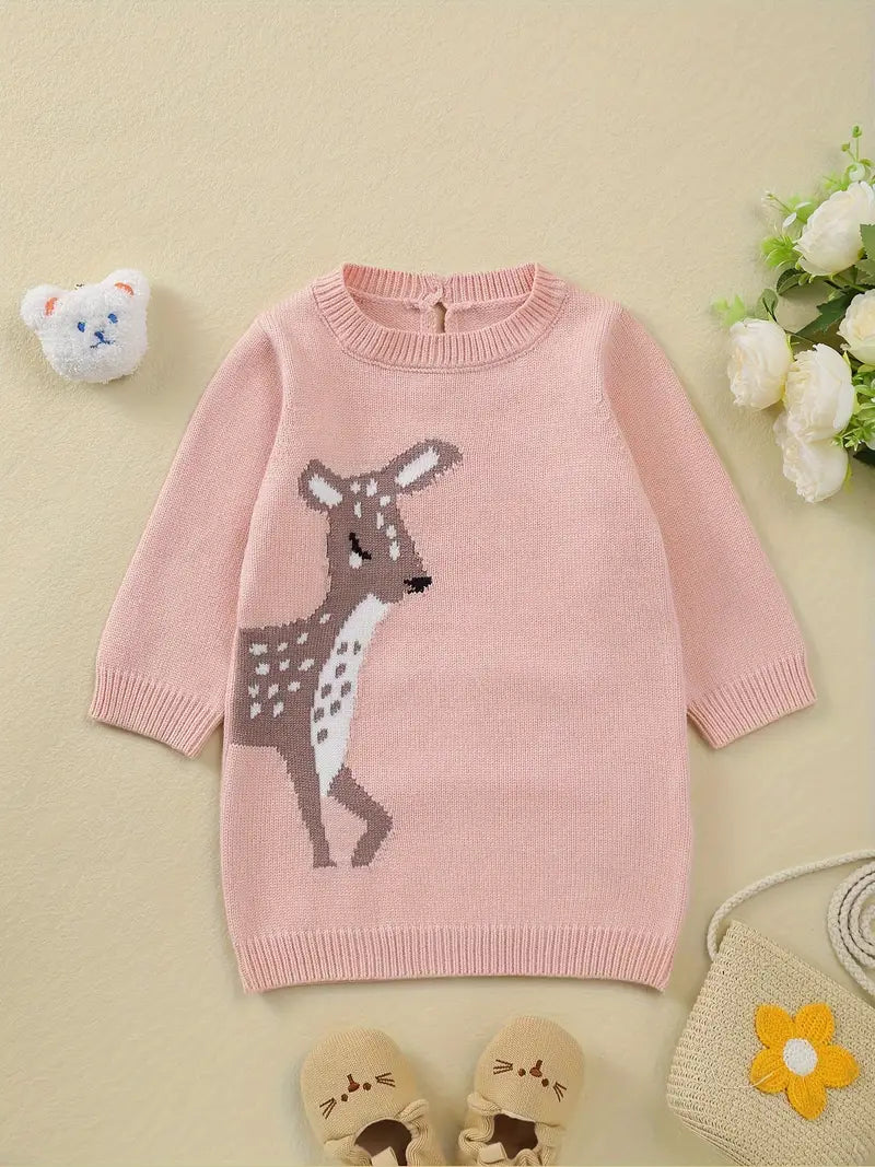 Town & Country- Pink Deer Sweater Dress