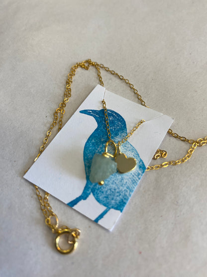 Dirty Bird Jewelry - 14K Gold Fill Raw Aquamarine & Heart Necklace