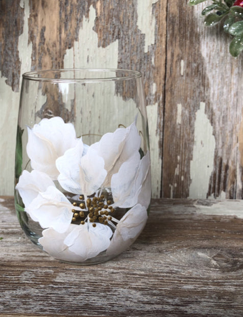 Cc Crafts - Stemless White Poinsettia Wineglass