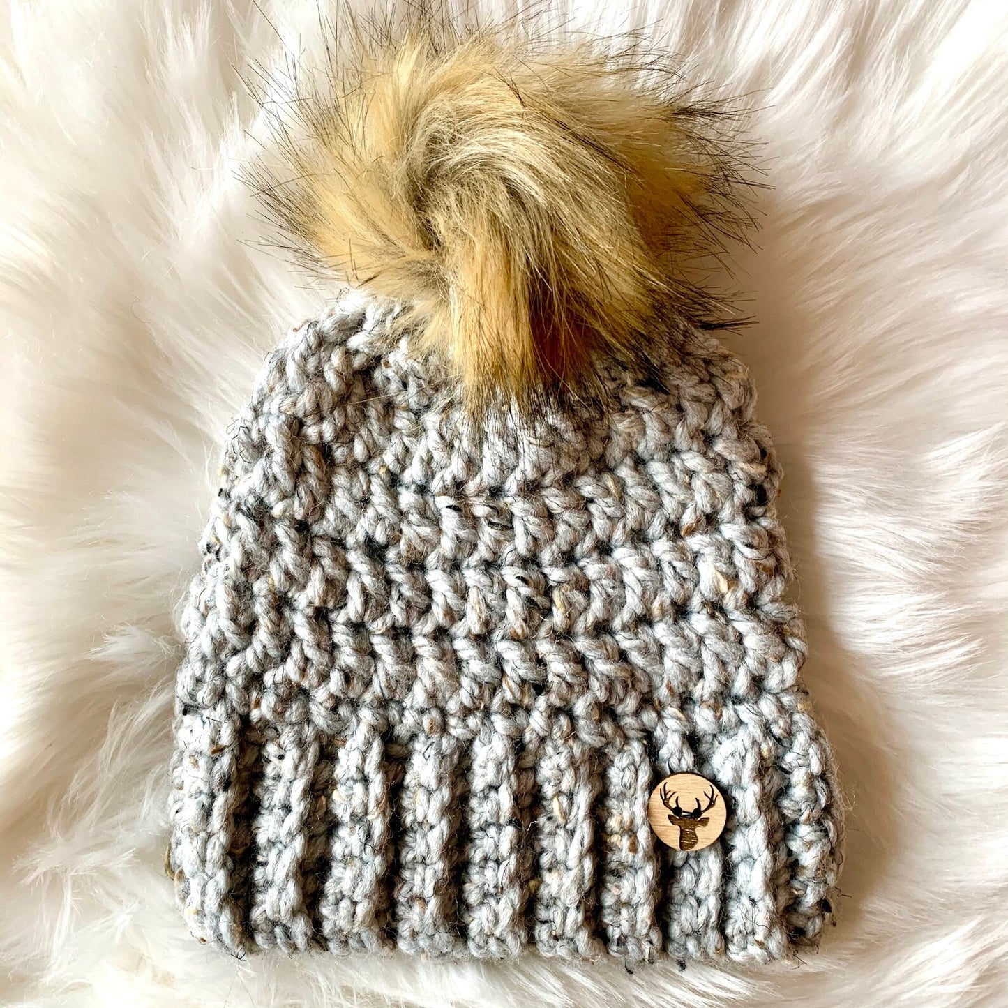 Gingersnaps Crochet - Light Grey Pom Toque