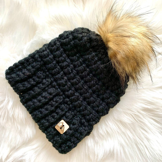 Gingersnaps Crochet - Black Pom Toque