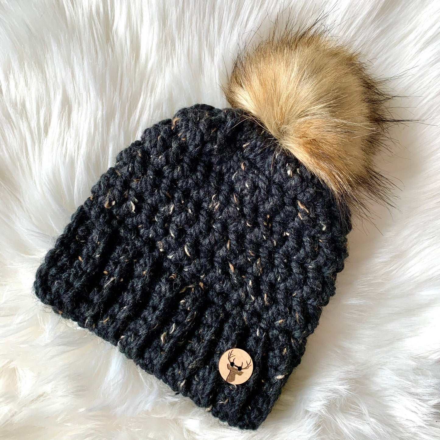 Gingersnaps Crochet - Black Fleck Pom Toque