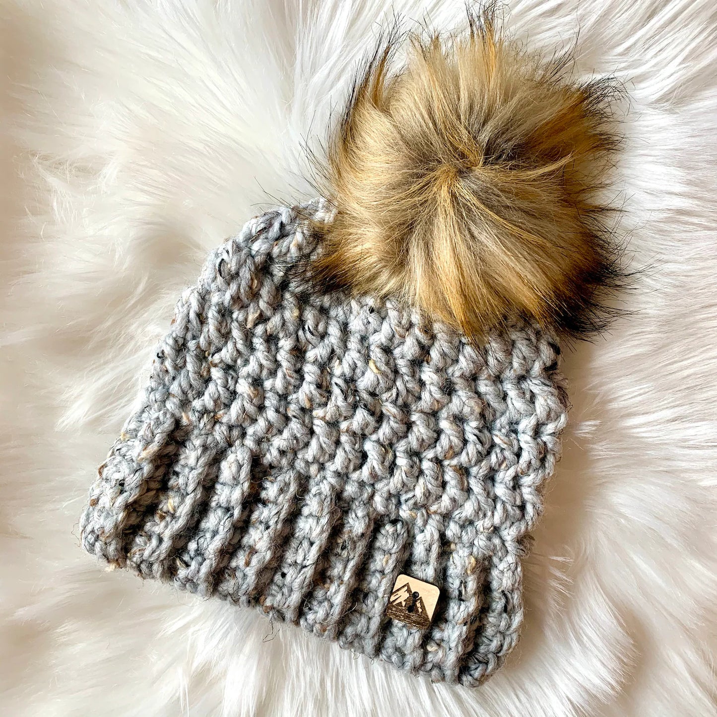 Gingersnaps Crochet - Blue Grey Fleck Pom Toque