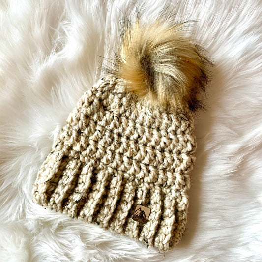 Gingersnaps Crochet - Oatmeal Pom Toque