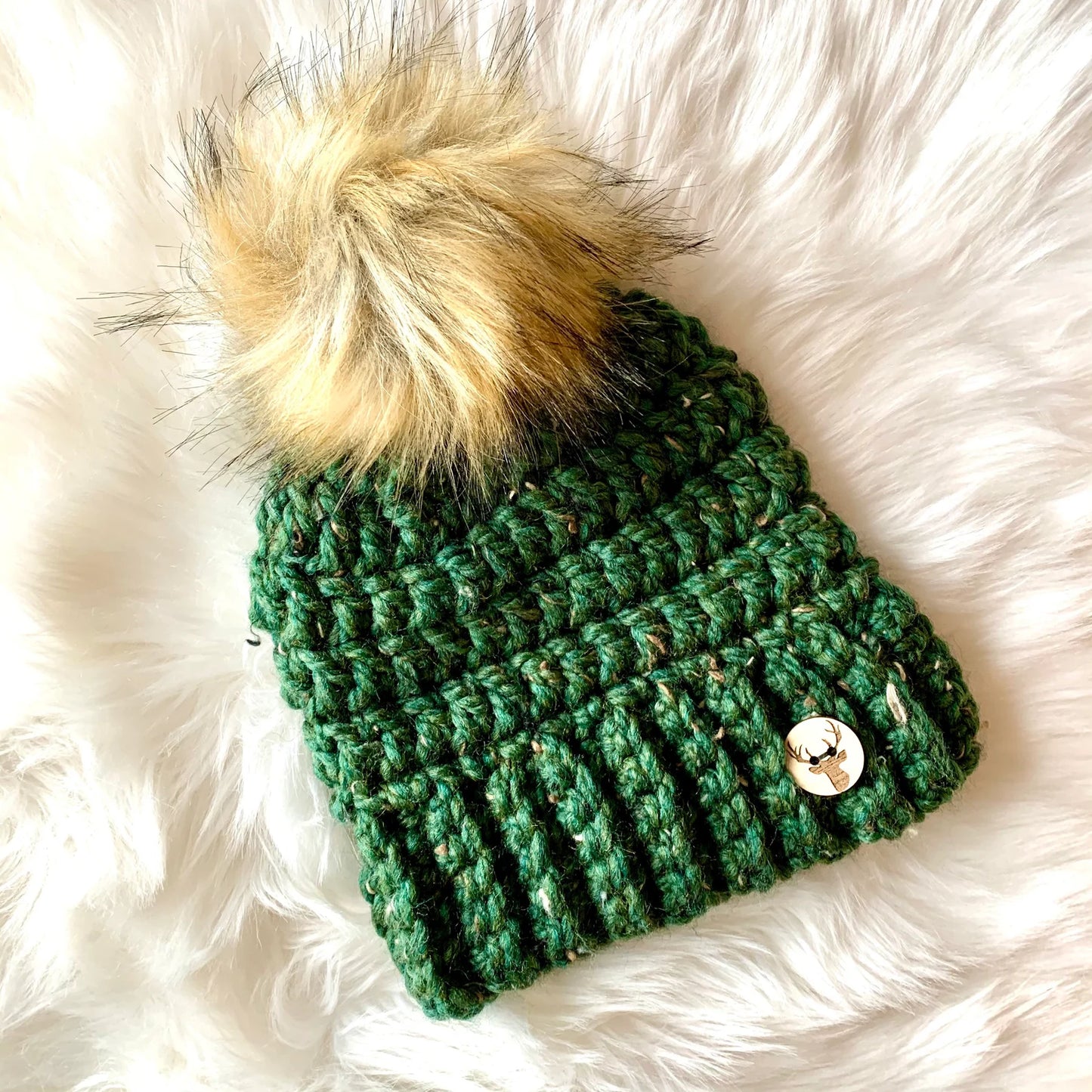 Gingersnaps Crochet - Green Fleck Pom Toque