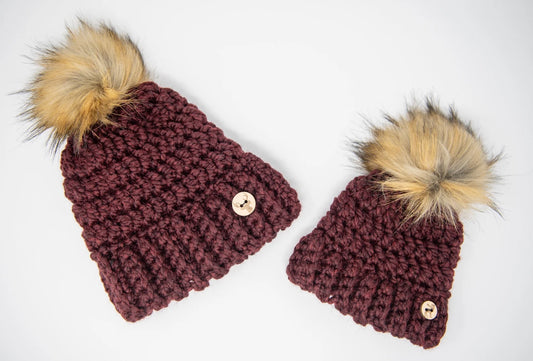 Gingersnaps Crochet - Burgundy Pom Toque