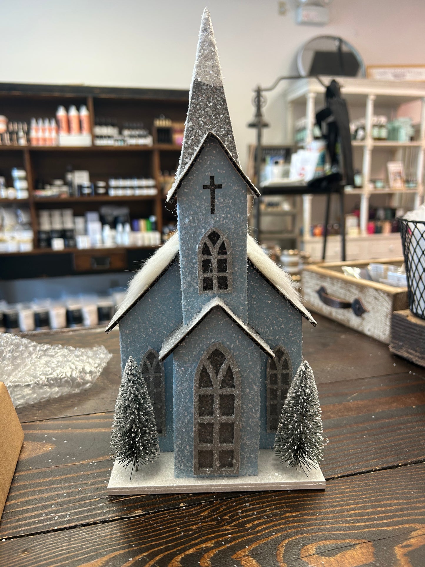 Town & Country - Snowy Blue Glitter Church