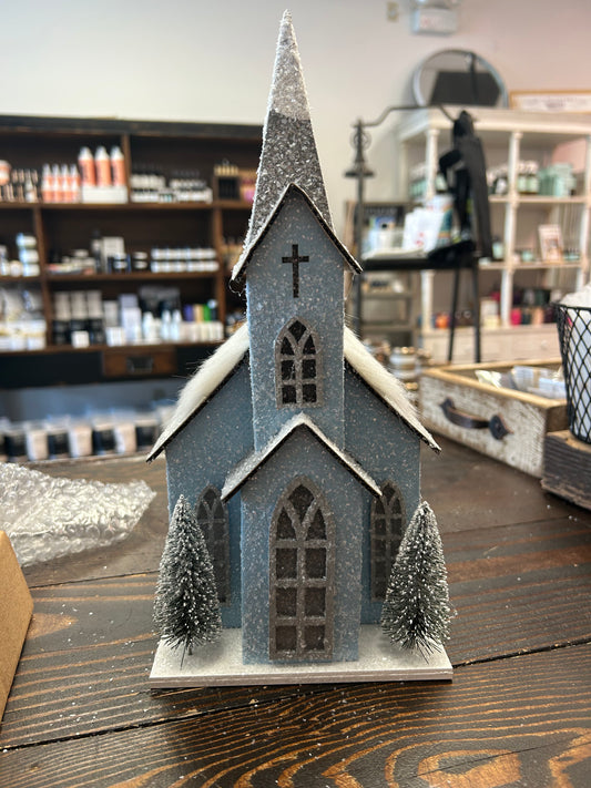 Town & Country - Snowy Blue Glitter Church