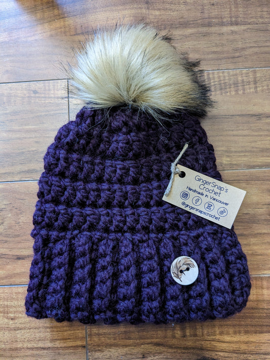 Gingersnaps Crochet - Eggplant Pom Toque