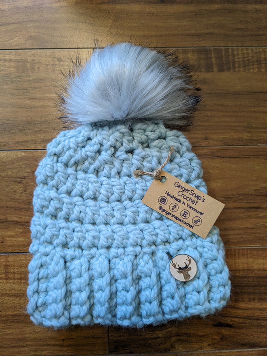 Gingersnaps Crochet - Light Blue Pom Toque