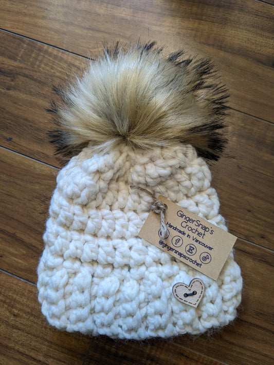 Gingersnaps Crochet - Cream Pom Toque