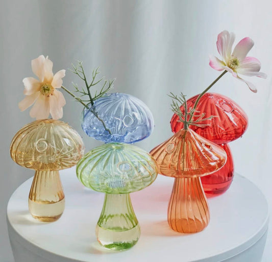 Mini Glass Mushroom Bud Vase Assorted Colours