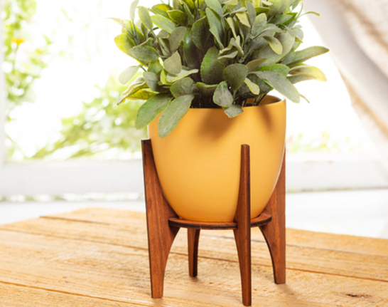 Town & Country - Yellow Plant Pot With Wooden Stand