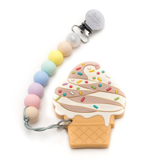 Loulou LOLLIPOP - Silicone Teether Holder Set - Chocolate Ice Cream